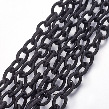 1Strand Black Tone Handmade Silk Cable Chains Loop, 9.8~12x6.8~8.5x2mm, about 25~27 inch long