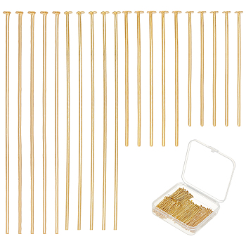 300Pcs 4 Styles Brass Flat Head Pins, Real 18K Gold Plated, 25.5~50x0.6~0.8mm, Head: 2mm