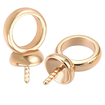 50Pcs Brass Screw Eye Peg Bails Charms, for Half Drilled Bead, Real 18K Gold Plated, 9x5x3.5mm, Hole: 3.5mm, Pin: 0.5mm