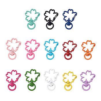 26Pcs 13 Colors Zinc Alloy Baking Paint Swivel Clasps, Flower, Mixed Color, 35x24.5mm, Hole: 5x8mm, 2pcs/color