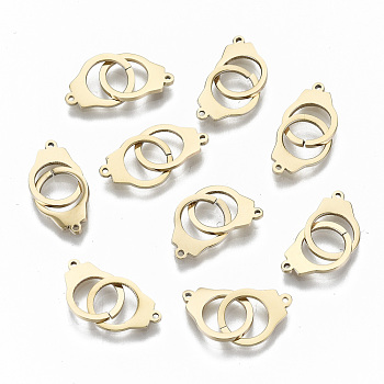 304 Stainless Steel Links Connectors, Laser Cut, Handcuffs Shape, Real 18K Gold Plated, 11.5x8.5x1mm, Hole: 0.8mm