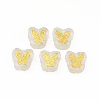 Electroplate Transparent Handmade Lampwork Beads, with Golden Plated Brass Findings, Butterfly, Clear, 11x11x4mm, Hole: 1mm