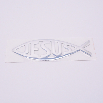 Waterproof PVC Adhesive Sticker Car Stickers, Fish with Word Jesus, for DIY Car Decorations, Silver, 15.2x5x0.1cm