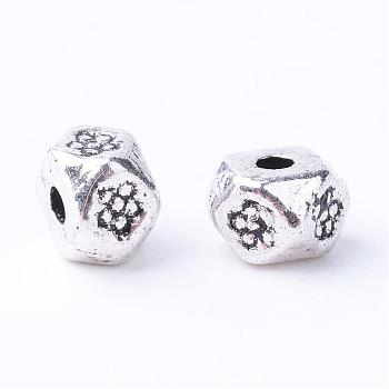 Tibetan Style Alloy Spacer Beads, Cadmium Free & Lead Free, Antique Silver, 4x4x3mm, Hole: 1mm, about 4760pcs/1000g