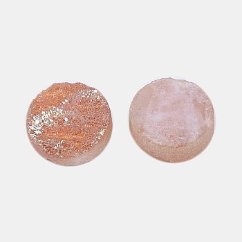 Electroplate Natural Druzy Crystal Cabochons, Flat Round, Dyed, Sandy Brown, 8x3~6mm