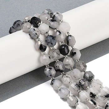 Natural Black Rutilated Quartz Beads Strands, Faceted, Bicone, Double Terminated Point Prism Beads, 10x9mm, Hole: 1.2mm, about 38pcs/strand, 15.08''(38.3cm)