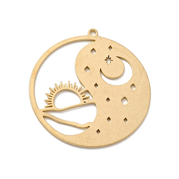 Brass Pendants, Tai Ji with Moon & Sun, Golden, 32x30x0.5mm, Hole: 1.4mm