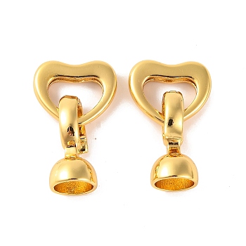 Brass Fold Over Clasps, Heart, Real 18K Gold Plated, 21mm, Hole: 5.6mm