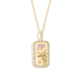 Brass Micro Pave Cubic Zirconia Rectangle with Constellation Pendant Necklaces, with Enamel, Cable Chain Necklace for Women, Aries, 15-3/4 inch(40cm)