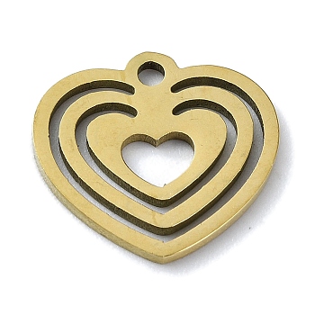304 Stainless Steel Charms, Laser Cut, Heart Charm, Golden, 12.5x13.5x1mm, Hole: 1.4mm