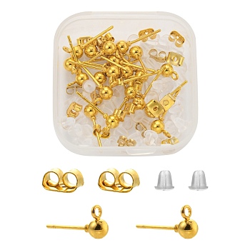 DIY Earring Making Kits, 70Pcs Plastic & Iron Ear Nuts, 20Pcs Iron Ball Stud Earring Findings, Golden, Findings: 90pcs/box