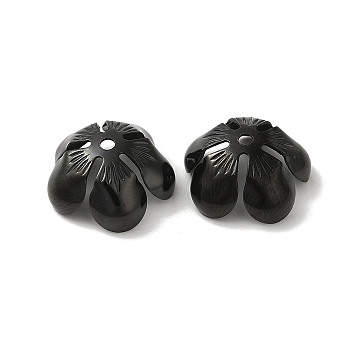 304 Stainless Steel Bead Caps, 5-Petal Flower, Black, 13.5x6mm, Hole: 1.2mm