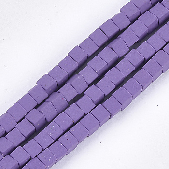 Spray Painted Non-magnetic Synthetic Hematite Beads Strands, Cube, Medium Purple, 4x4x4mm, Hole: 0.8mm, about 94~100pcs/strand, 15.5 inch~16.3 inch