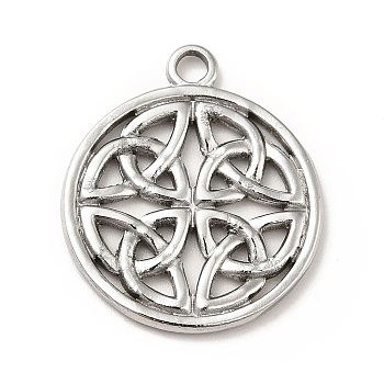201 Stainless Steel Pendants, Flat Round with Trinity Knot, Stainless Steel Color, 24x20.5x2mm, Hole: 2mm