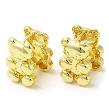 Rack Plating Brass Bear Hoop Earrings for Women, Golden, 17.5x12x14mm