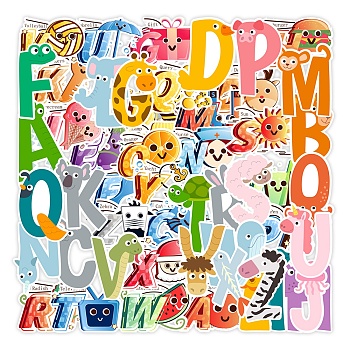 Animal Theme Alphabet PVC Plastic Waterproof Stickers, Colorful, Letter A~Z, 10x8x1.6mm, Sticker: 8x4mm