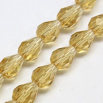Glass Beads Strands, Faceted, Drop, Dark Goldenrod, 12x8mm, Hole: 1mm, about 56~58pcs/strand, 25~27 inch