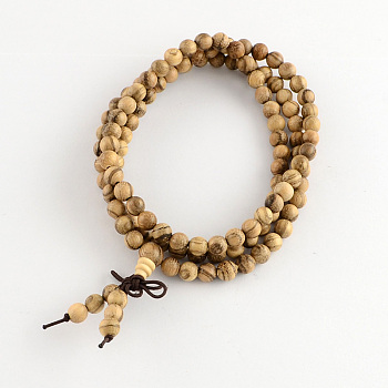 Dual-use Items, Wrap Style Buddhist Jewelry Wood Round Beaded Bracelets or Necklaces, Tan, 600mm, 108pcs/bracelet