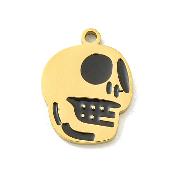 Halloween Theme Ion Plating(IP) 304 Stainless Steel Enamel Pendants, Golden, Skull, 16x12x1.5mm, Hole: 1.5mm