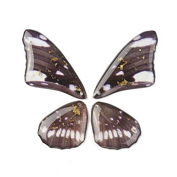 Translucent Resin Pendants Set, with Gold Foil, Butterfly Wing Charm, Coconut Brown, 23~39x19.5~24x2.5mm, Hole: 1mm, 4pcs/set