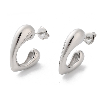 304 Stainless Steel Stud Earrings, Half Hoop Earrings, Stainless Steel Color, 23x6.5mm