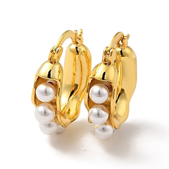 ABS Imitation Pearl Beaded Thick Hoop Earrings, Real 18K Gold Plated Brass Jewelry for Women, Real 18K Gold Plated, 28x25x8mm, Pin: 0.7x1mm