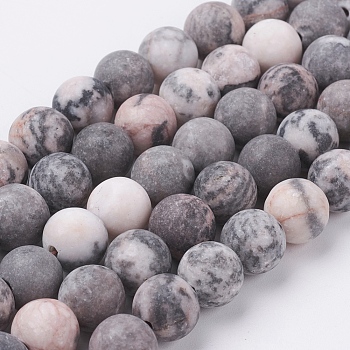 Natural Pink Zebra Jasper Beads Strands, Frosted, Round, 10mm, Hole: 1mm, about 40pcs/strand, 15.3 inch(39cm)