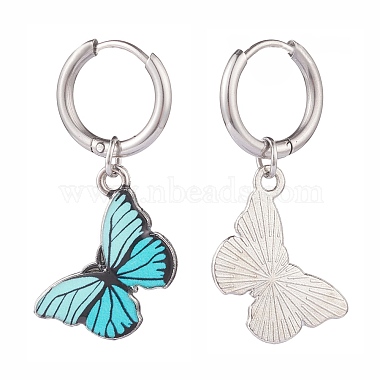 Two Tone Butterfly Dangle Hoop Earrings(EJEW-JE04811)-5