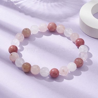 Bracelets extensibles en perles rondes avec pierres précieuses naturelles mélangées pour femmes(BJEW-JB10086-04)-2
