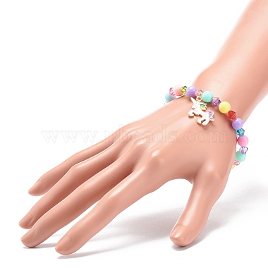 Colorful Acrylic Beaded Stretch Bracelet with Alloy Enamel Charms for Women(BJEW-JB08725)-3