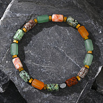 Column Natural African Turquoise(Jasper) & Red Aventurine & Flower Amazonite & Lava Rock Beads Stretch Bracelets for Men Women, with Non-magnetic Hematite, Inner Diameter: 7-1/4 inch(18.5cm)(WC4994)