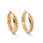 Ion Plating(IP) 304 Stainless Steel Hoop Earrings, Hypoallergenic Earrings, Textured, Ring with Olive Branch Pettern, Real 24K Gold Plated, 32x30x7mm, Pin: 18x0.8~1mm(X-EJEW-M212-05G)