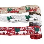 3 Strands 3 Colors Printed Linen Ribbon, for Gift Wrapping, Party Decoration, Truck & Christmas Tree Pattern, Mixed Color, 2 inch(52mm), about 5.47 Yards(5m)/Bag, 1 strand/color(OCOR-GF0002-71)