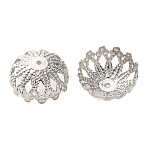 Brass Bead Caps, Flower, Cadmium Free & Lead Free, Rack Plating, Long-Lasting Plated, Silver, 15x7mm, Hole: 1.2mm(KK-C260-21A-S)