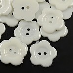Acrylic Sewing Buttons for Costume Design, Plastic Buttons, 2-Hole, Dyed, Flower Wintersweet, White, 22x2mm, Hole: 2mm(BUTT-E074-D-10)