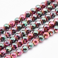 Electroplate Non-magnetic Synthetic Hematite Beads Strands, Faceted, Round, Burgundy Plated, 3mm, Hole: 1mm, about 140pcs/strand, 15.7 inch(40cm)(G-L486-B-02)