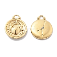 PVD Vacuum Plating 304 Stainless Steel Rhinestone Pendants, Flat Round with Constellations Charm, Real 18K Gold Plated, Cancer, 20.5x16.5x3.5mm, Hole: 2.5mm(STAS-R130-01G-012)