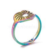 Ion Plating(IP) 201 Stainless Steel Hollow Out Heart Adjustable Ring for Women, Rainbow Color, US Size 6(16.5mm)(RJEW-C045-02M)