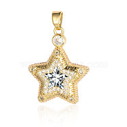 Brass Micro Pave Cubic Zirconia Pendants, Star Charms, Real 18K Gold Plated, 24x19x6mm(ZIRC-OY001-53G)