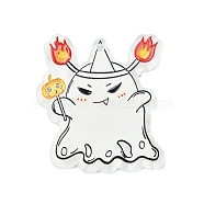 Halloween Style Printed Acrylic Pendants, Ghost, 38x38x2.5mm, Hole: 2mm(OACR-M007-02D)