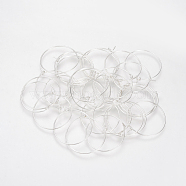 Brass Hoop Earrings, Ring, Silver Color Plated, 24 Gauge, 34x30x0.5mm, Pin: 0.5mm(X-KK-S327-11S)