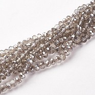Electroplate Glass Beads Strands, Half Pearl Luster Plated, Faceted, Rondelle, Light Grey, 6x4mm, Hole: 1mm, about 87~90pcs/strand, 15.7 inch(GR6MMY-01S)