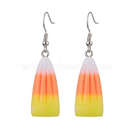 Candy Corn Resin Dangle Earrings, Halloween Brass Earrings for Women, Orange, 51x14mm(EJEW-JE05863)