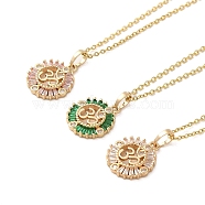 Brass Micro Pave Cubic Zirconia Pendant Necklaces for Women, 201 Stainless Steel Cable Chain Necklaces, Flower, Mixed Color, 15.94 inch(40.5cm)(NJEW-E106-14KCG)