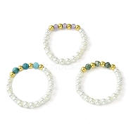 3Pcs 3 Style Natural Pearl & Moss Agate & Apatite Beaded Stretch Rings, Stackable Rings, Mixed Color, Inner Diameter: 20mm, 1Pc/style(RJEW-TA00099)