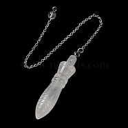 Natural Quartz Crystal Pointed Dowsing Pendulums, with 304 Stainless Steel Chains, Bullet Charm, 243mm, Bullet: 60x12.5mm, Hole: 3mm(G-F758-F07-P)