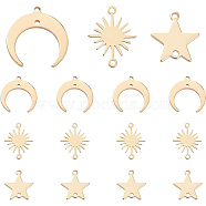 30Pcs 3 Style Brass Links Connectors, Long-Lasting Plated, Sun & Star & Moon, Real 14K Gold Plated, 13~19x12~18x0.5~1mm, Hole: 1.2mm, 10pcs/style(KK-BC0003-03)