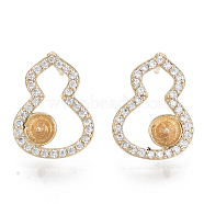 Brass Micro Pave Clear Cubic Zirconia Stud Earring Findings, for Half Drilled Beads, Nickel Free, Gourd, Real 18K Gold Plated, 13.5x9.5mm, Pin: 0.7mm, Pin: 0.8mm(for half drilled beads)(KK-N232-05-NF)