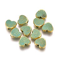 Alloy Beads, Heart, Lead Free & Cadmium Free, Golden & Green Patina, 6.5x7.5x3mm, Hole: 1.5mm(PALLOY-L222-056GGP-RS)