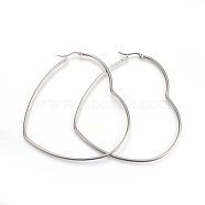 201 Stainless Steel Hoop Earrings, with 304 Stainless Steel Pin, Hypoallergenic Earrings, Heart, Stainless Steel Color, 85x75x2mm, 12 Gauge, Pin: 1mm(EJEW-A052-11A)